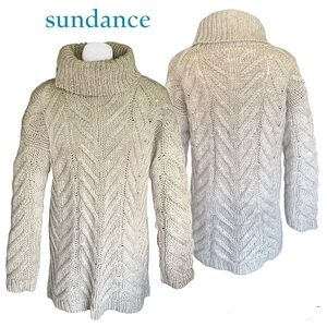 Sundance Fisherman Cable Knit Sweater Wool Blend Turtleneck